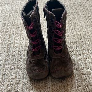 Stride Rite Quilted Brown Boots with Pink Accents